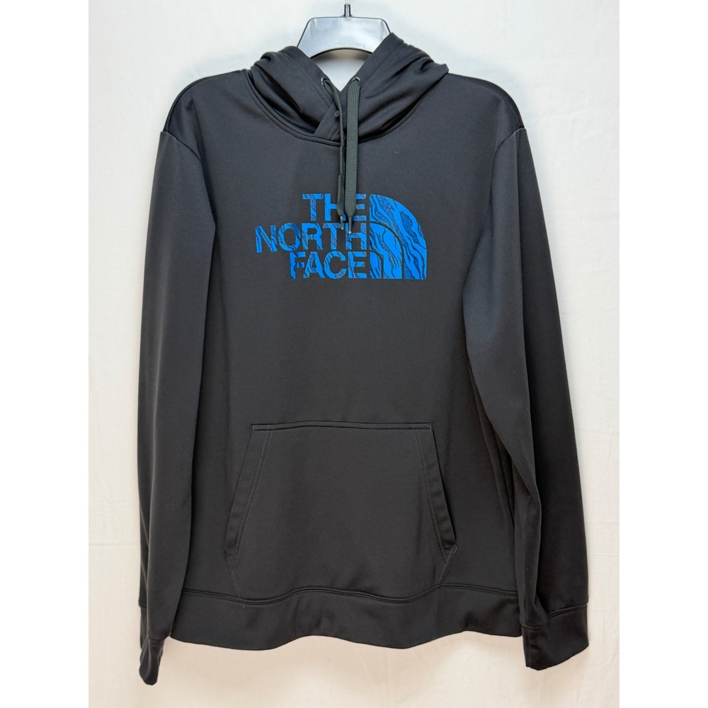 The North Face Mens Hoodie Large Black Blue Logo Graphic Pullover Sweatshirt